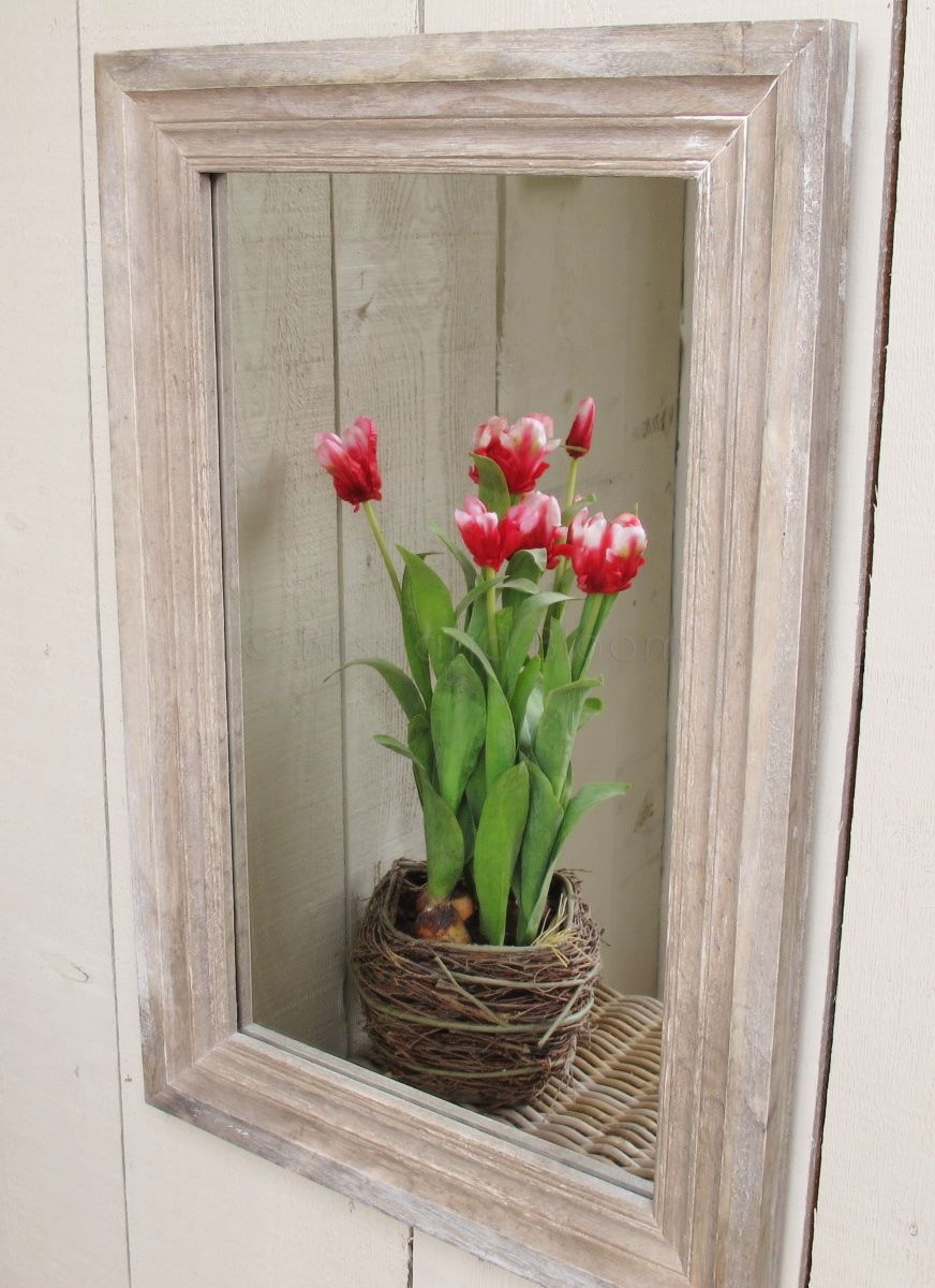 Grey Wash Wooden Wall Mirror Bliss and Bloom